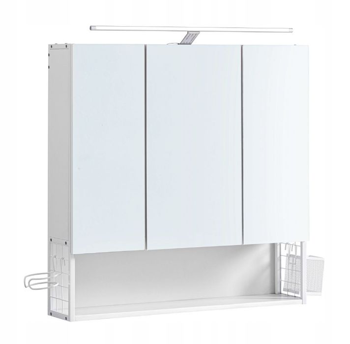 Wisząca szafka łazienkowa ścienna z półkami za lustrem i oświetleniem