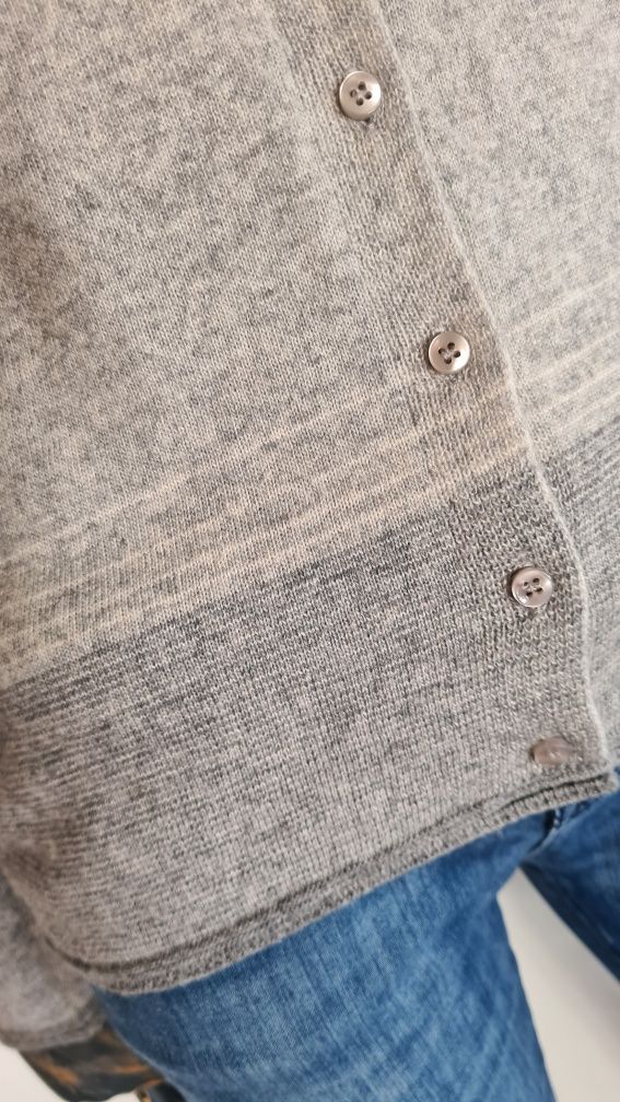 Sweter Kardigan 48% Merino Wool, 7% Kaszmir, rozmiar M 38 S 36. Szary