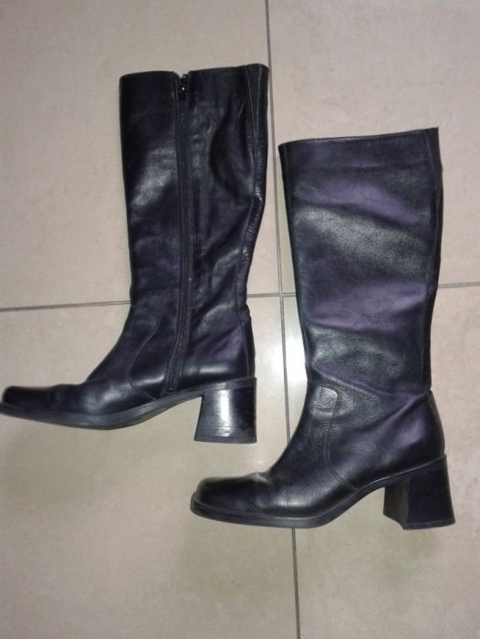 Czarne Skórzane Kozaki zimowe Roz. 38.5 - 39