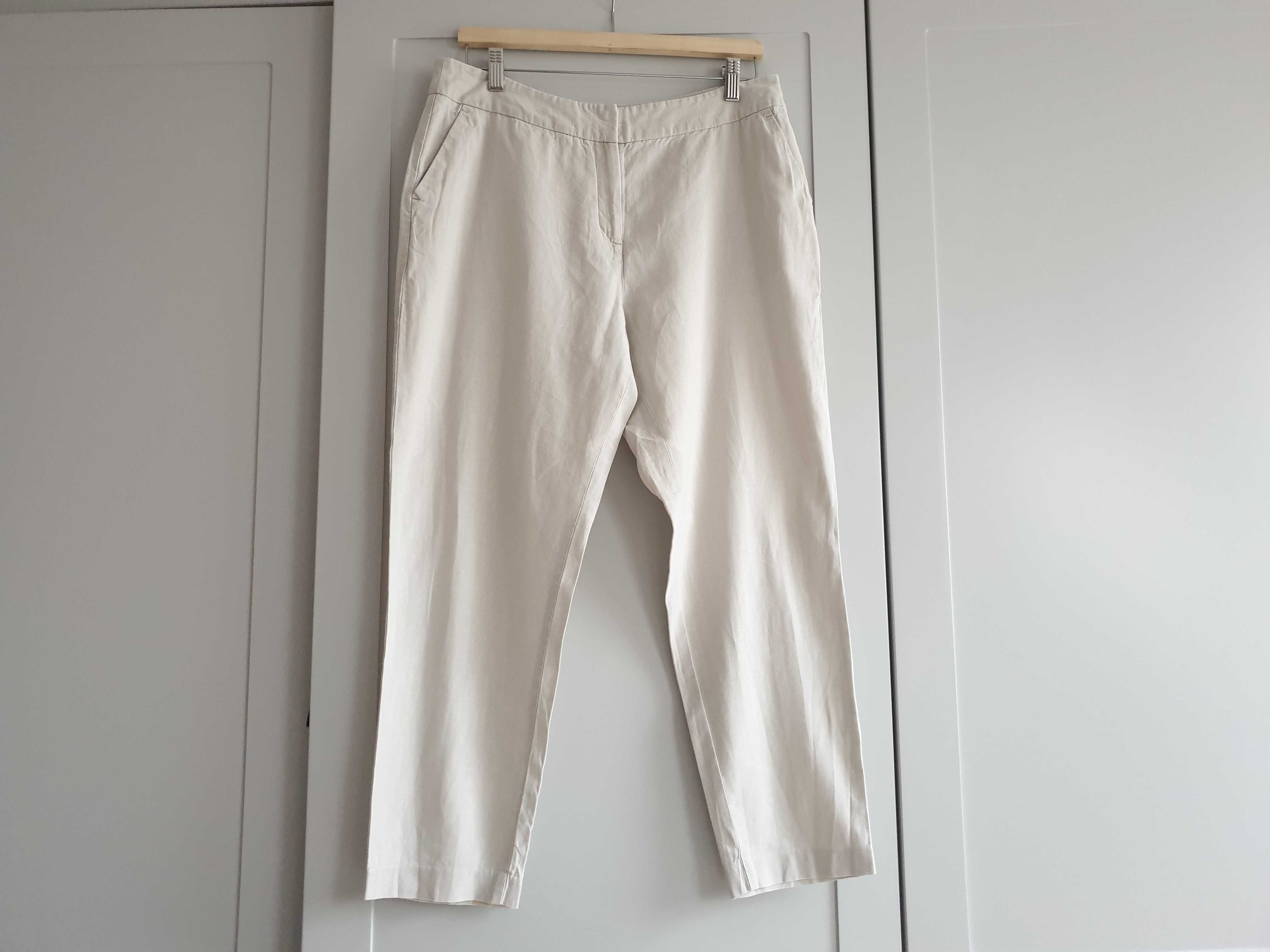Beżowe spodnie lniane len wiskoza M&S 42