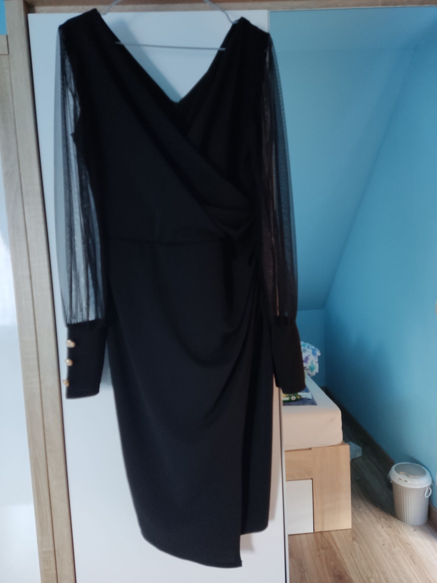 Sukienka wieczorowa wizytowa elegancka midi siatka rozcięcie xl 42