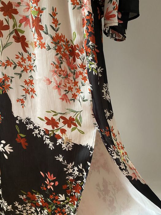 Elegancka kwiatowa sukienka midi Zara M 38 kopertowy dekolt