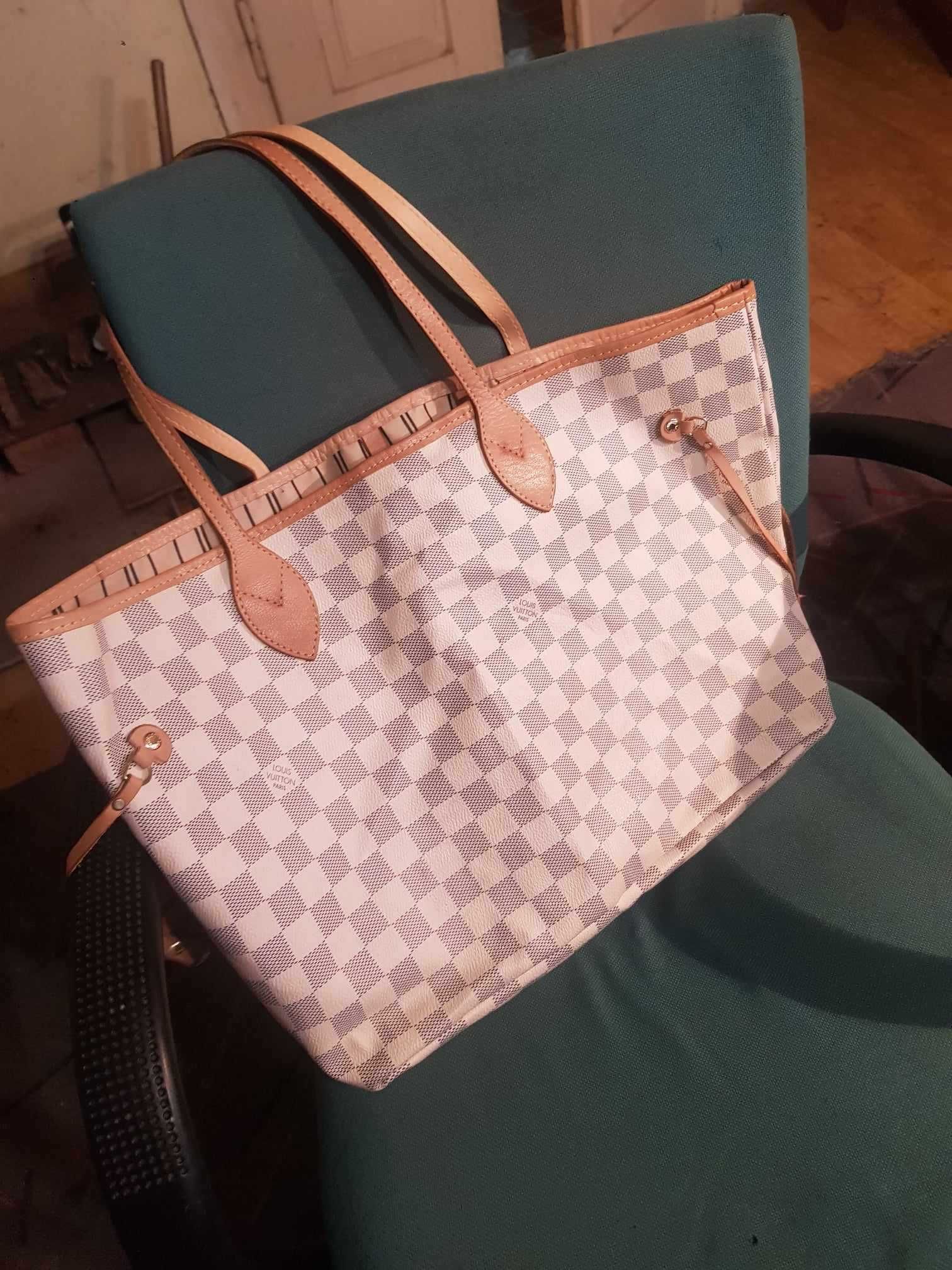 Torebka damska Louis Vuitton Neverfull MM Damier Azur róż