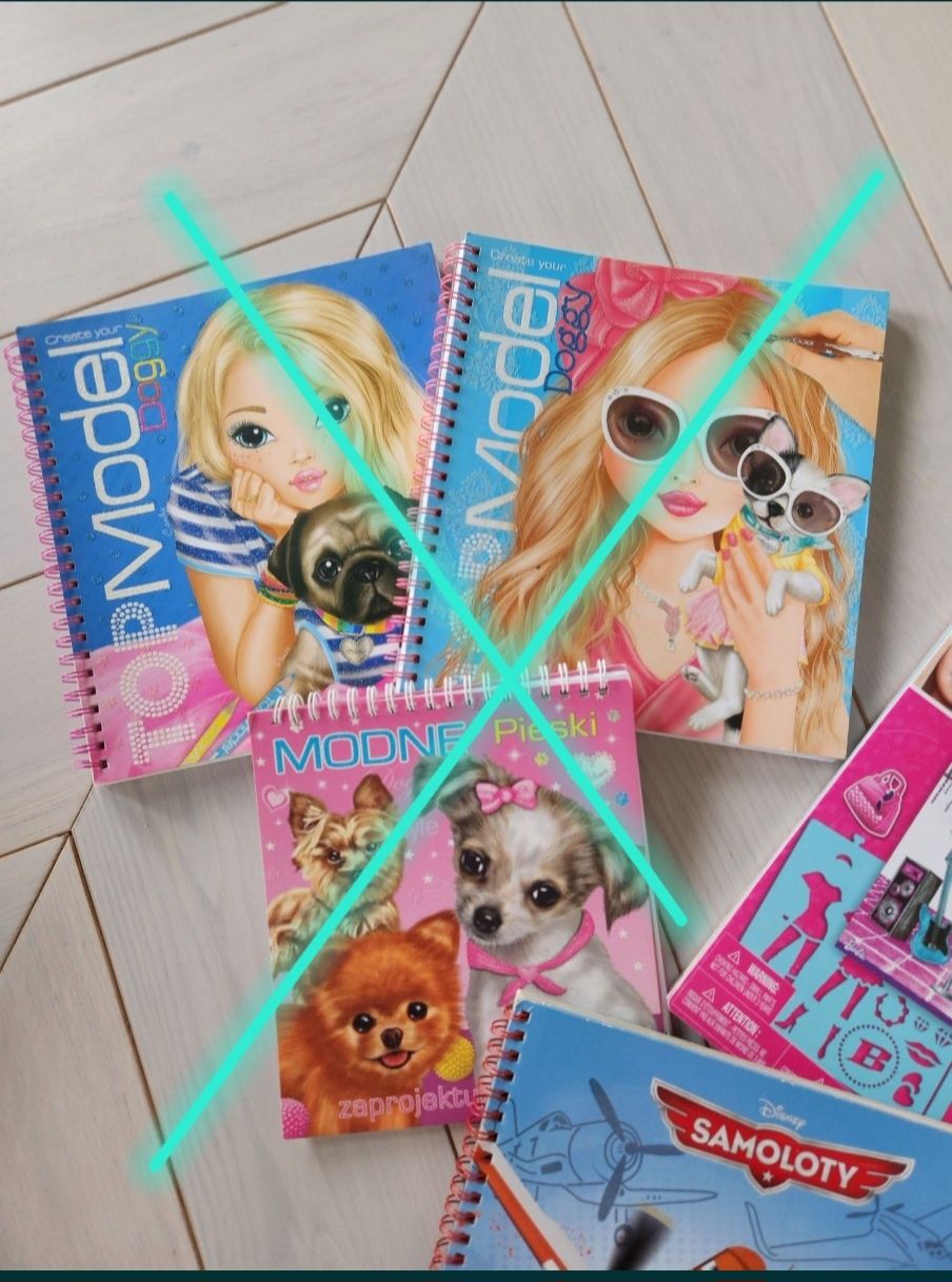 Zestaw kolorowanki modne pieski Topmodel doggy Barbie naklejki Samolot