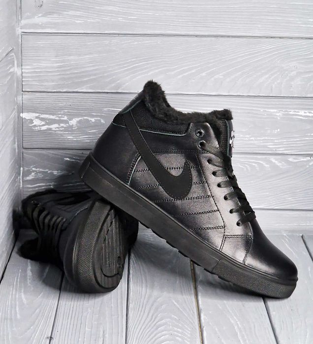 40-48рр! Кожаные  мужские черные зимние кроссовки ботинки кеды! Баталы