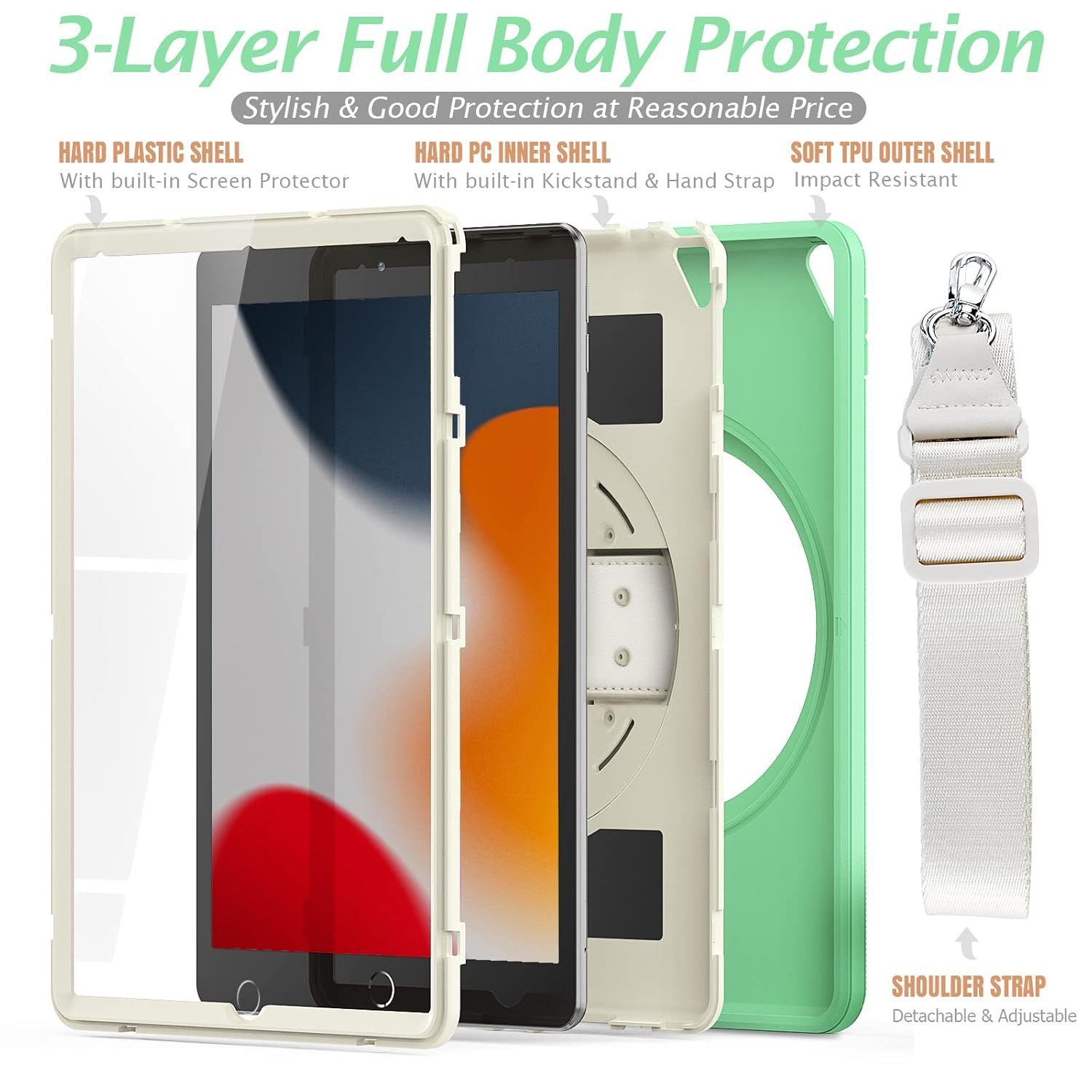 Etui do iPad 6/5 9.7" z Podstawką i Paskiem na Ramię Zielone