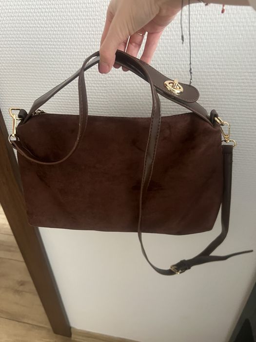 Sliczna torebka damska hobo retro brazowa zamsz zamszowa Nowa