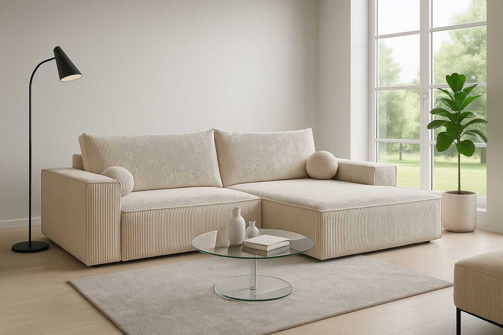 Narożnik rozkładany COBO L mini 255 cm sztruks funkcja spania