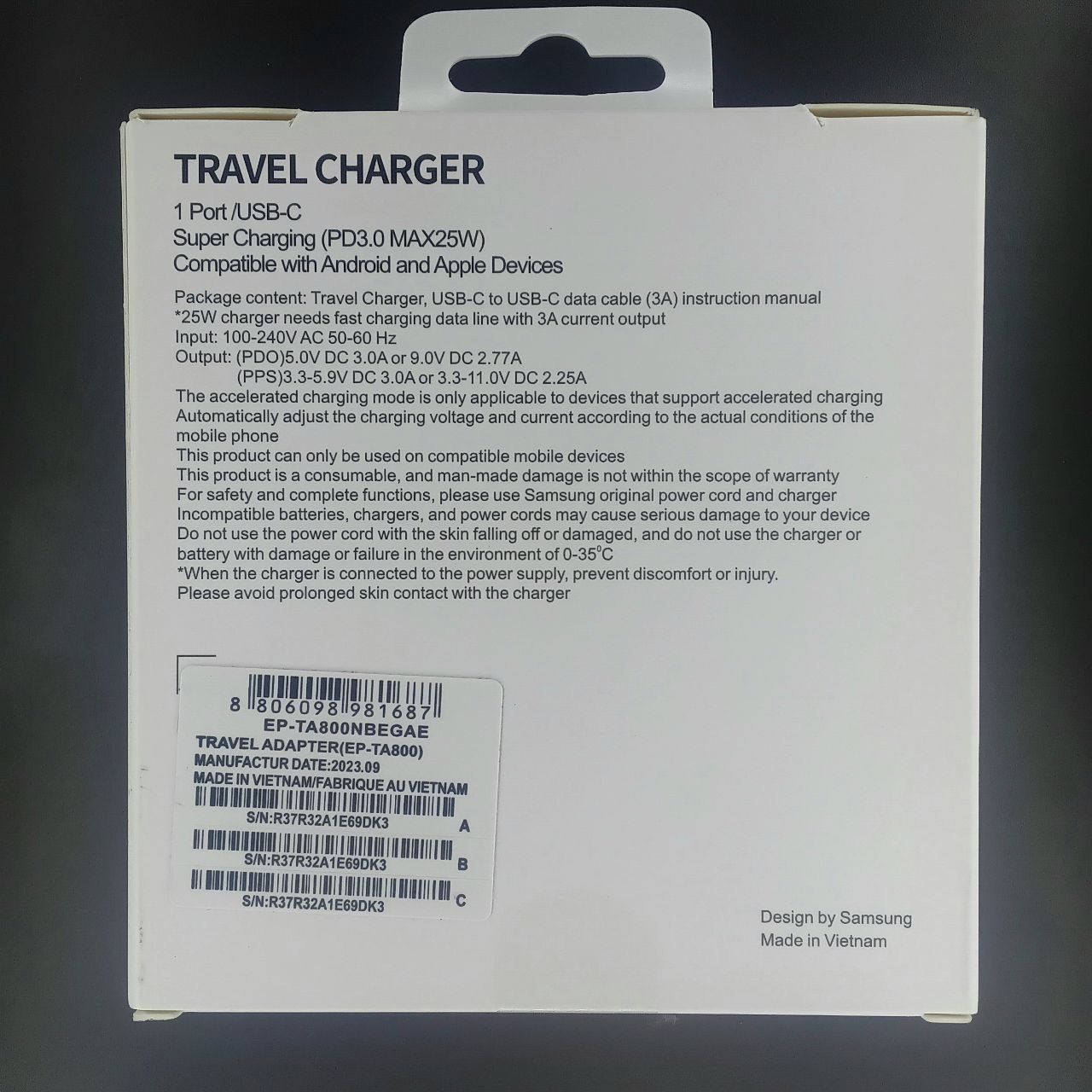 Зарядний пристрій Samsung 25W Type-C + кабель в комплекті