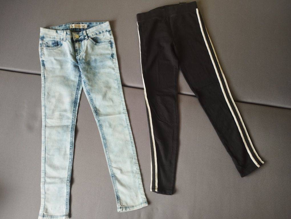 Zestaw spodnie jeans leginsy 152,158