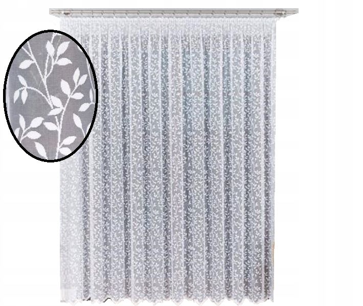 Długa firana LISTKI 240x400cm 023058 - elegancka, biała dla salonu