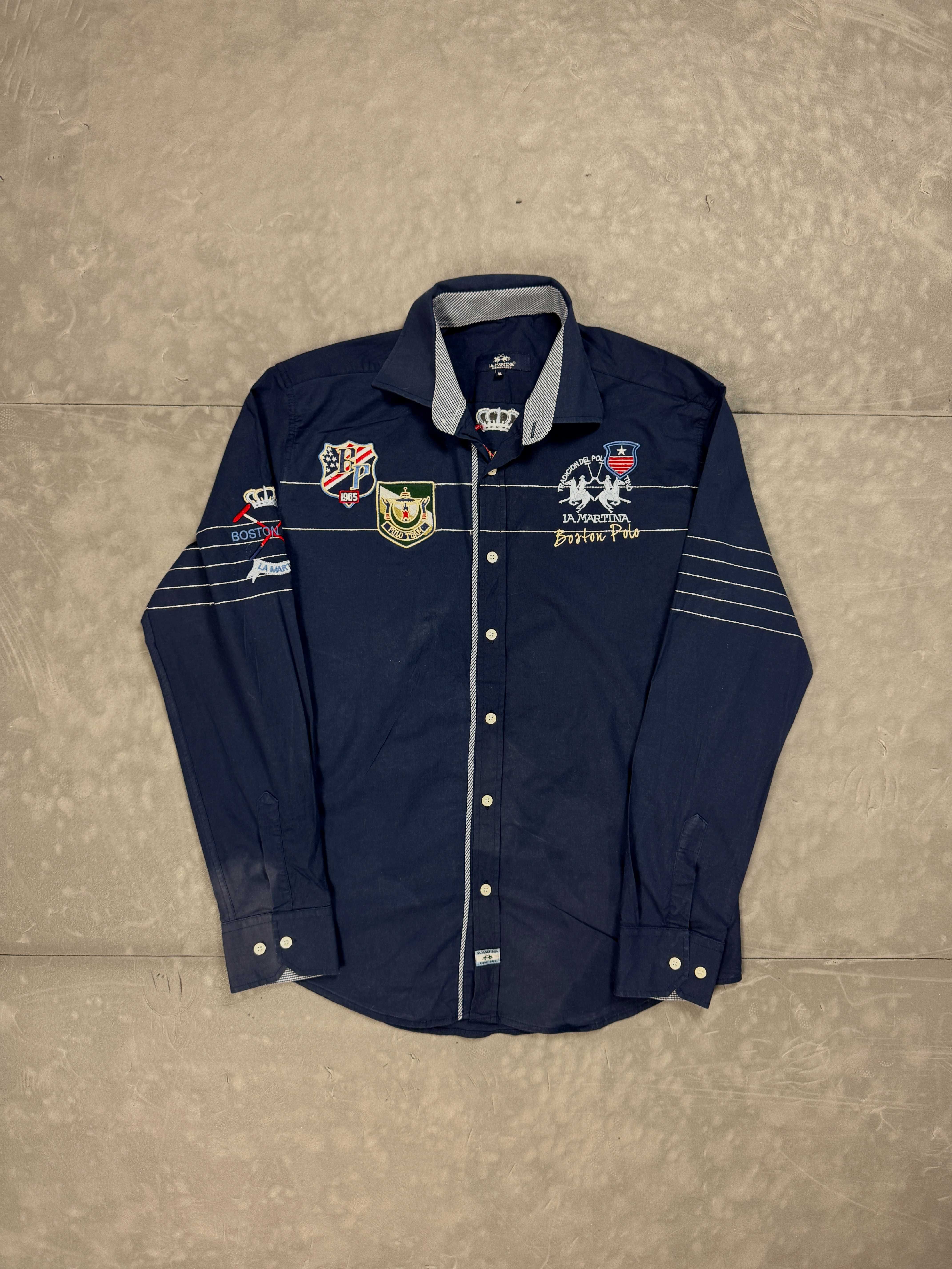 La Martina navy koszula z haftami y2k (L/XL) streetwear retro 90s