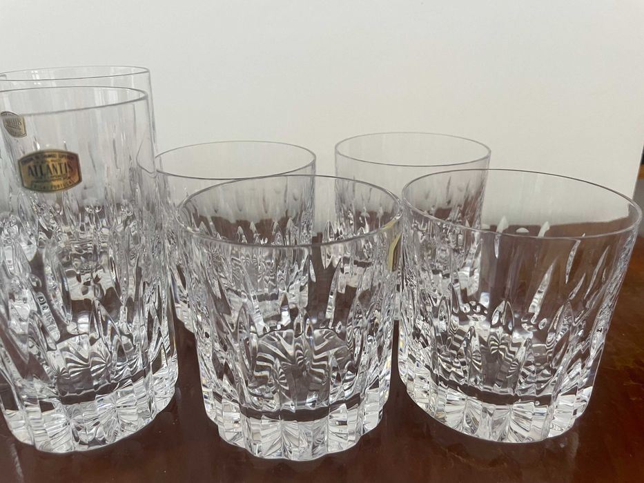Cristal Atlantis: 4 Whiskey, 4 altos; recipiente para gelo, novos