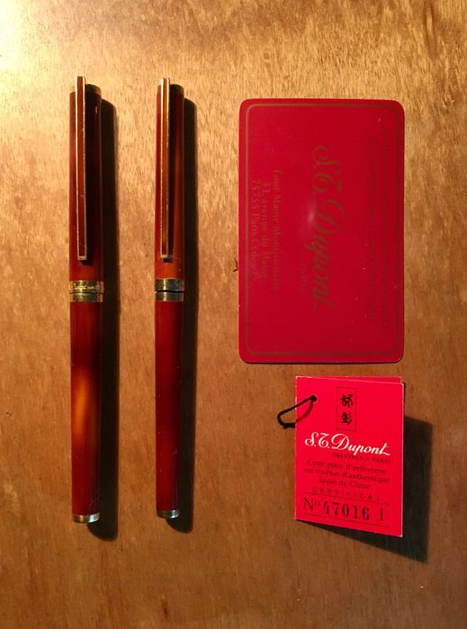 S.T.DUPONT - caneta e roller boll - ouro e laca da China - anos 80
