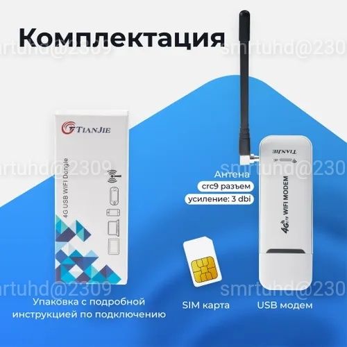 Беспроводной модем 4G роутер с внешней антенной для усиления сигнала
