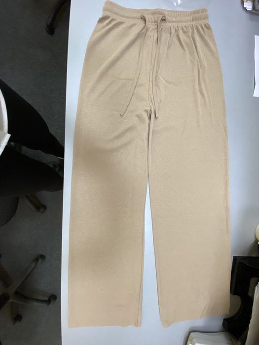 Штаны женские брюки широкие в рубчик бежевые палаццо