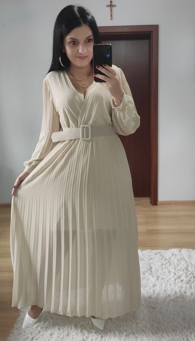 Sukienka długa maxi plisowany dół wesele komunia chrzciny