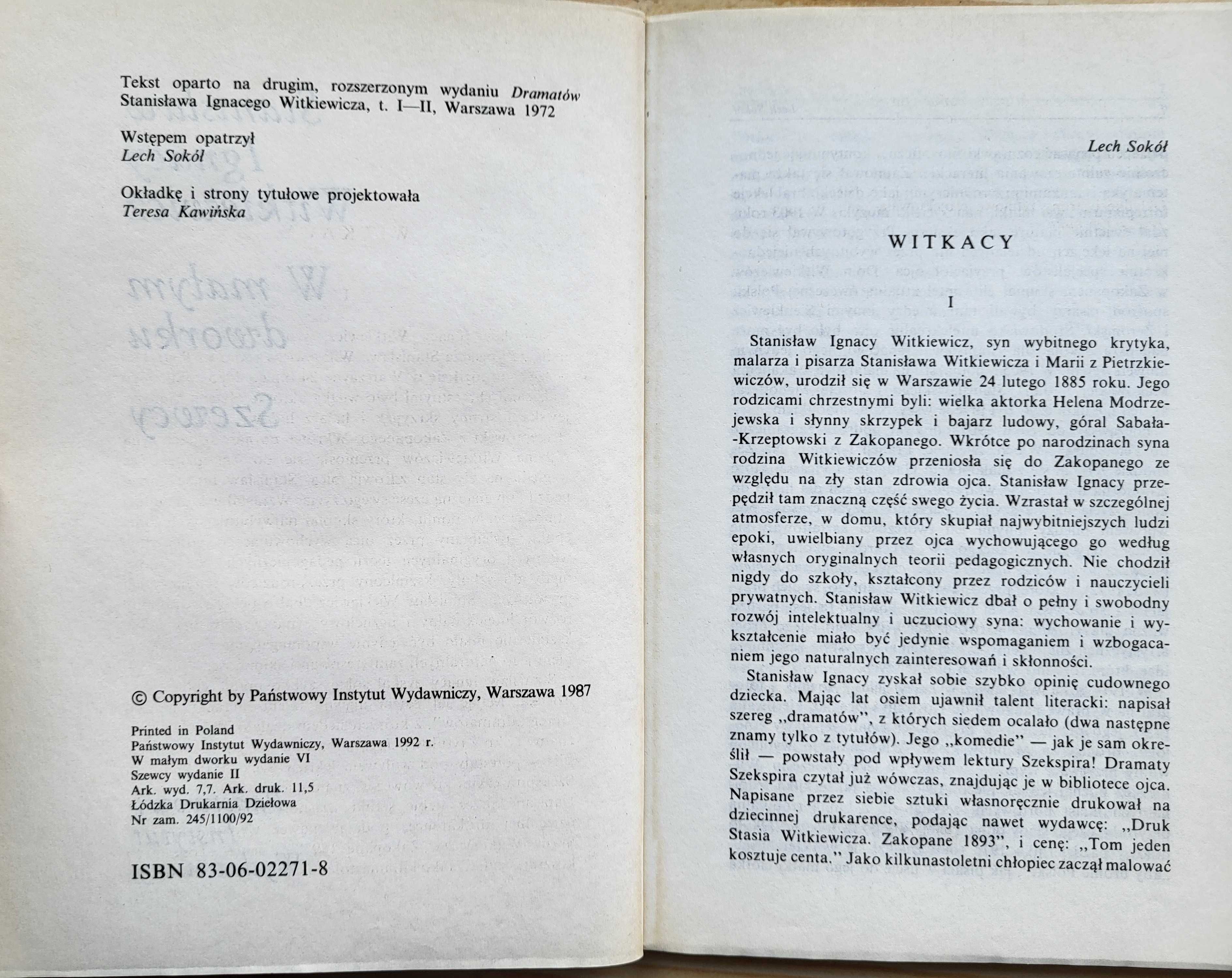 S.I. Witkiewicz "W małym dworku", "Szewcy" - stan IDEALNY - B. TANIO!