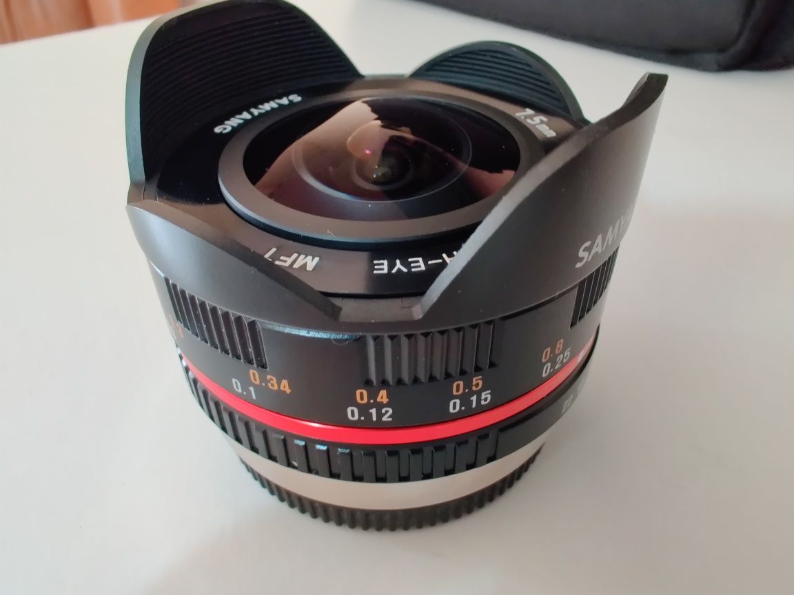 Samyang, rokinon 7.5mm f/3.5  para MFT, como nova