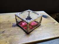 Pudełko szklane srebrne szkatułka na biżuterię obrączki ślubne organiz