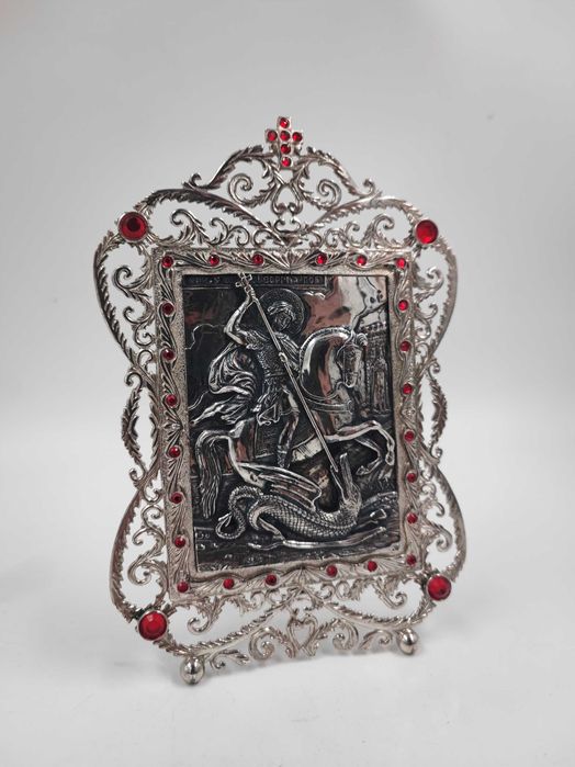 ТОВ АГАТ - Срібний образ "Георгій Побідоносець" прикрашено юв.склом