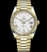 Rolex Day-Date 40 Presidential White dial, Fluted Bezel.