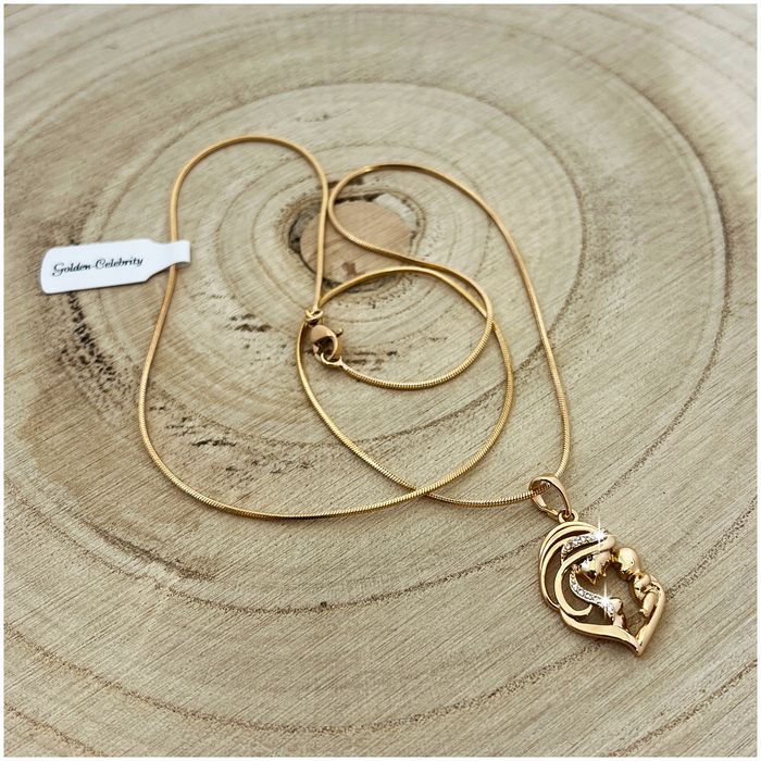 Złoty Naszyjnik Stal Chirurgiczna Łańcuszek Żmijka + Zawieszka Z Cyrko