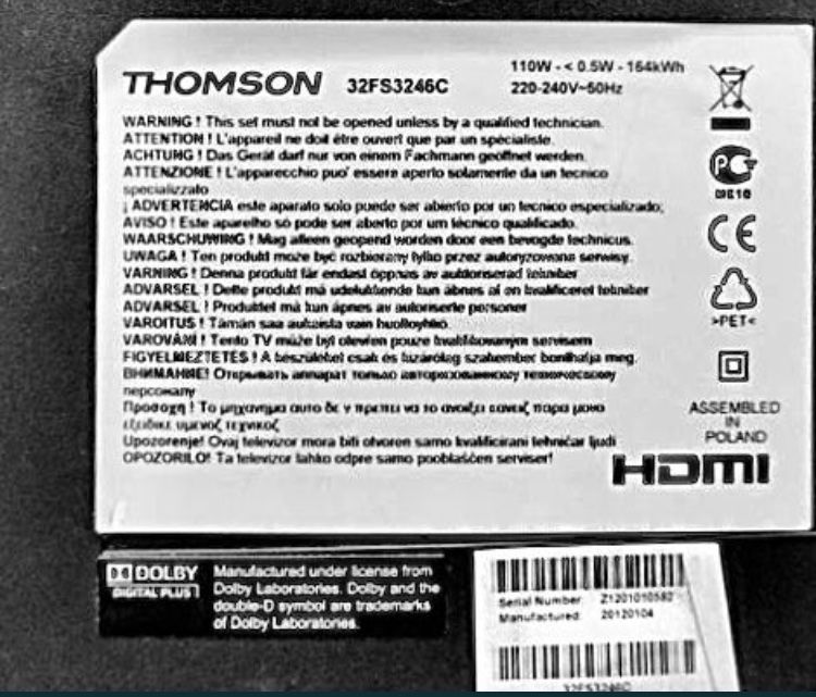 Продаю телевізор Thomson 32FS3246C LCD стан нового