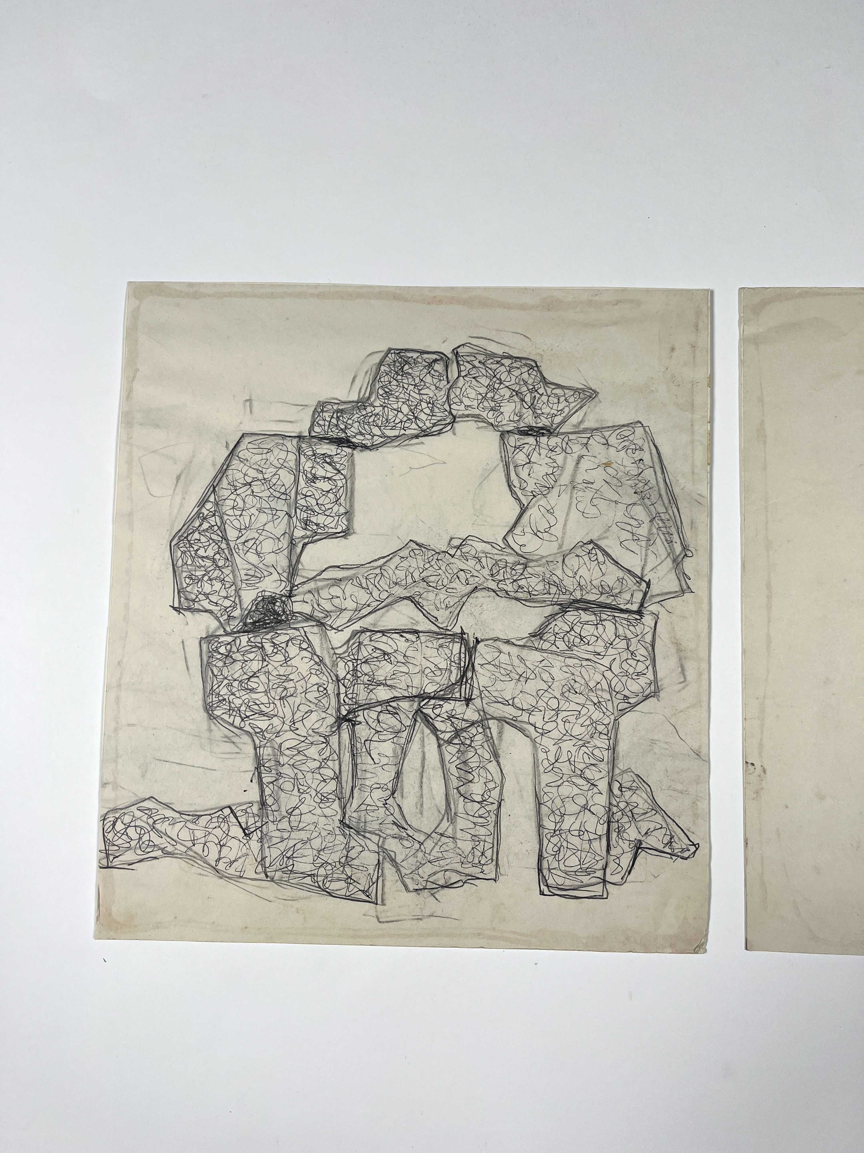 2 desenhos do escultor Manuel Pereira da Silva