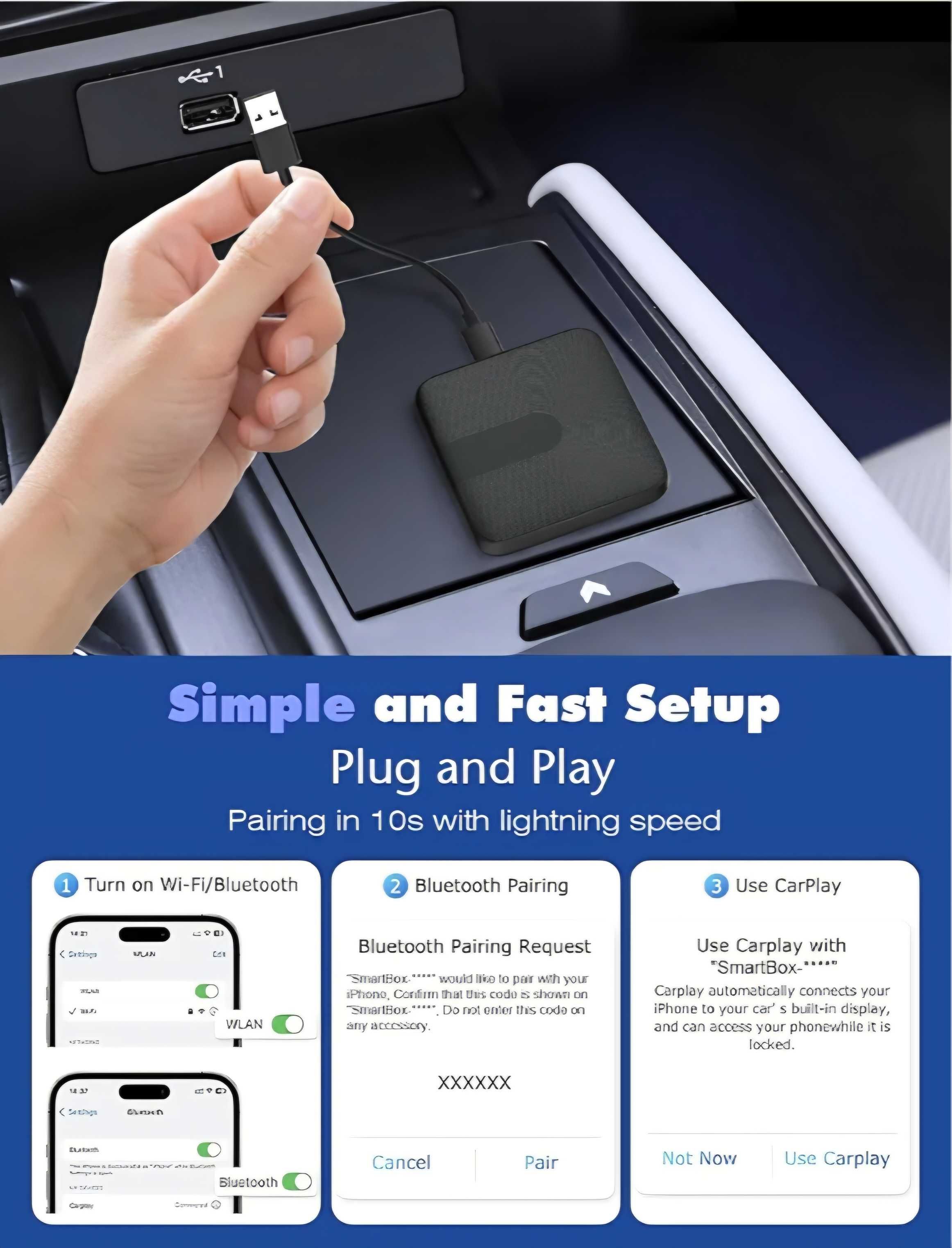 Bezprzewodowy adapter 2w1 Android Auto CarPlay USB-A USB-C WiFi BA510
