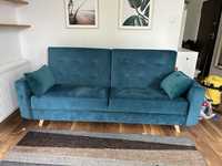 Turkusowa morska kanapa sofa rozkladana welur