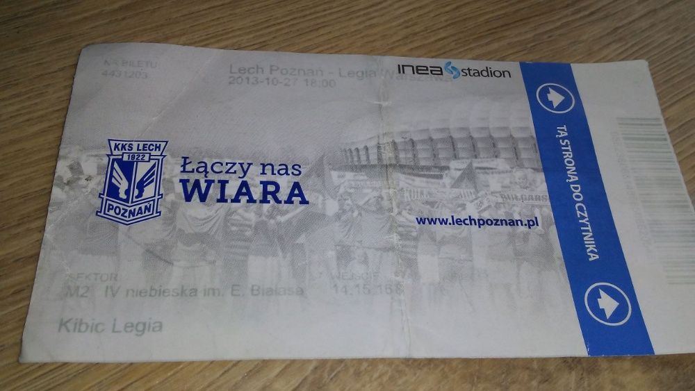 Stary bilet piłkarski mecz Lech Poznań Legia Warszawa piłka nożna