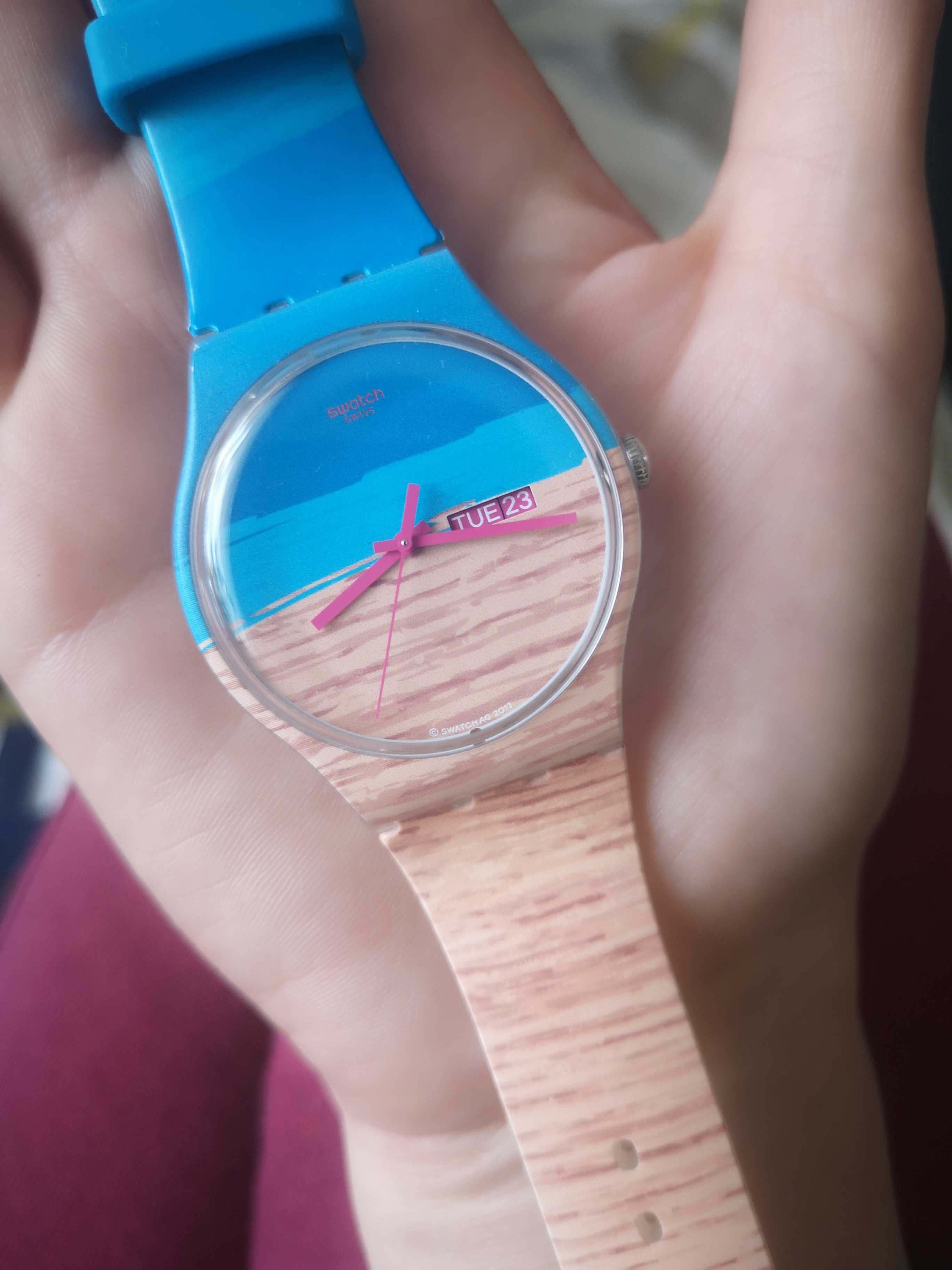 Nowy Zegarek swatch new gent niebieski beżowy plaża