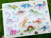Puzzle drewniane kształty Dinozaury nowe zabawki