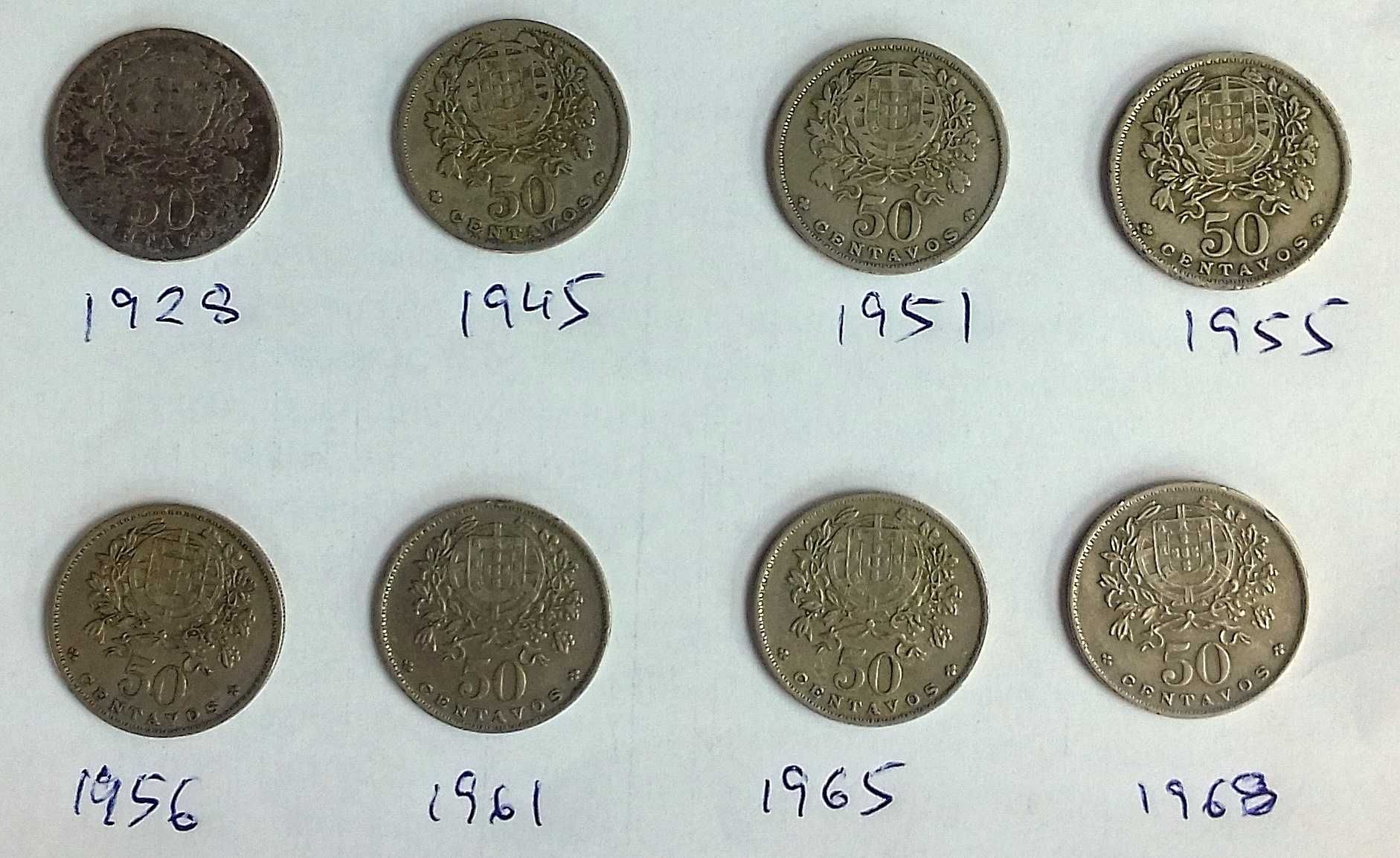50 centavos ALPACA 1928-68: 8 moedas antigas