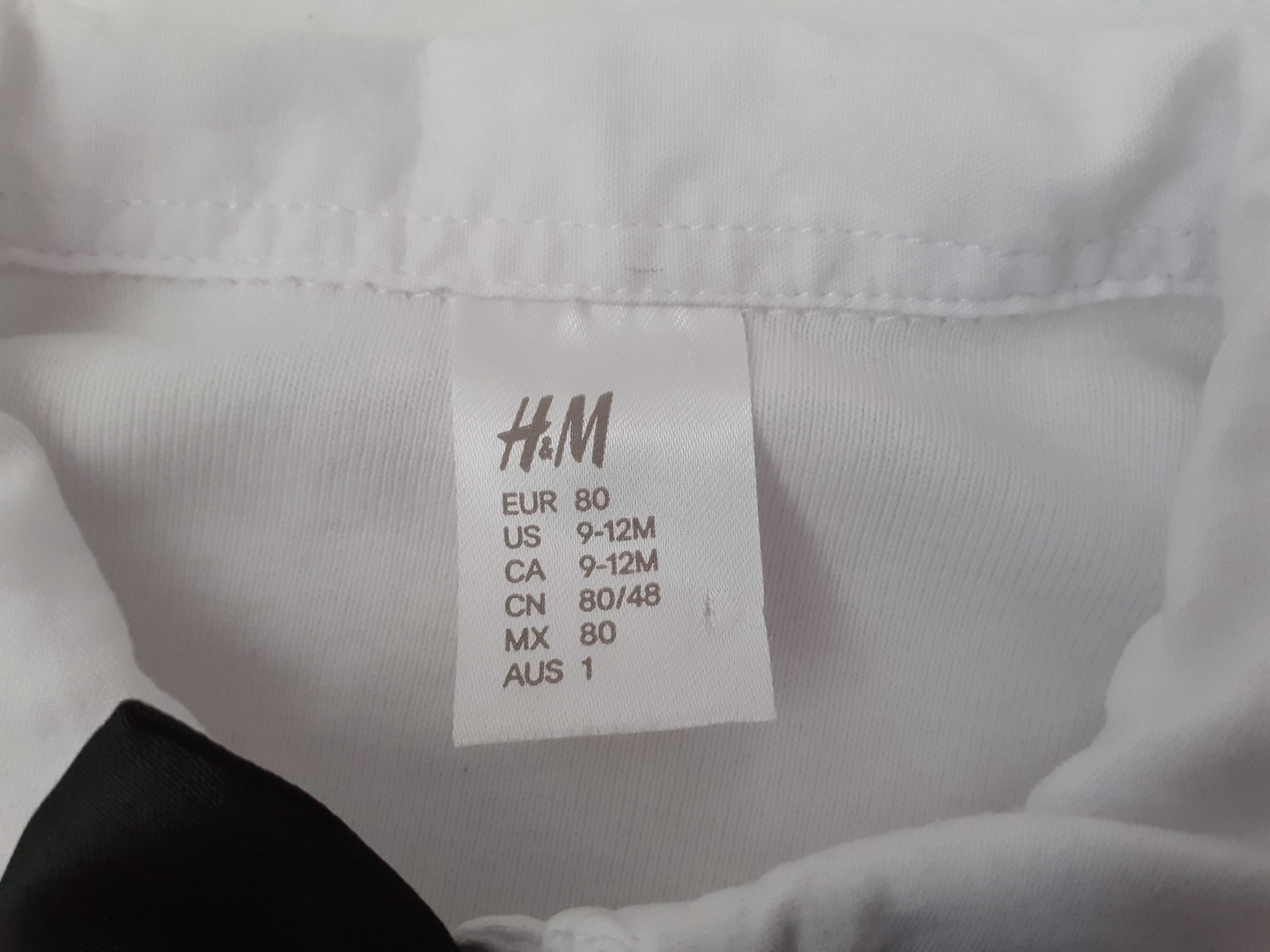 body jak koszula biała z czarną muszką + spodnie H&M 80 cm 9-12 M