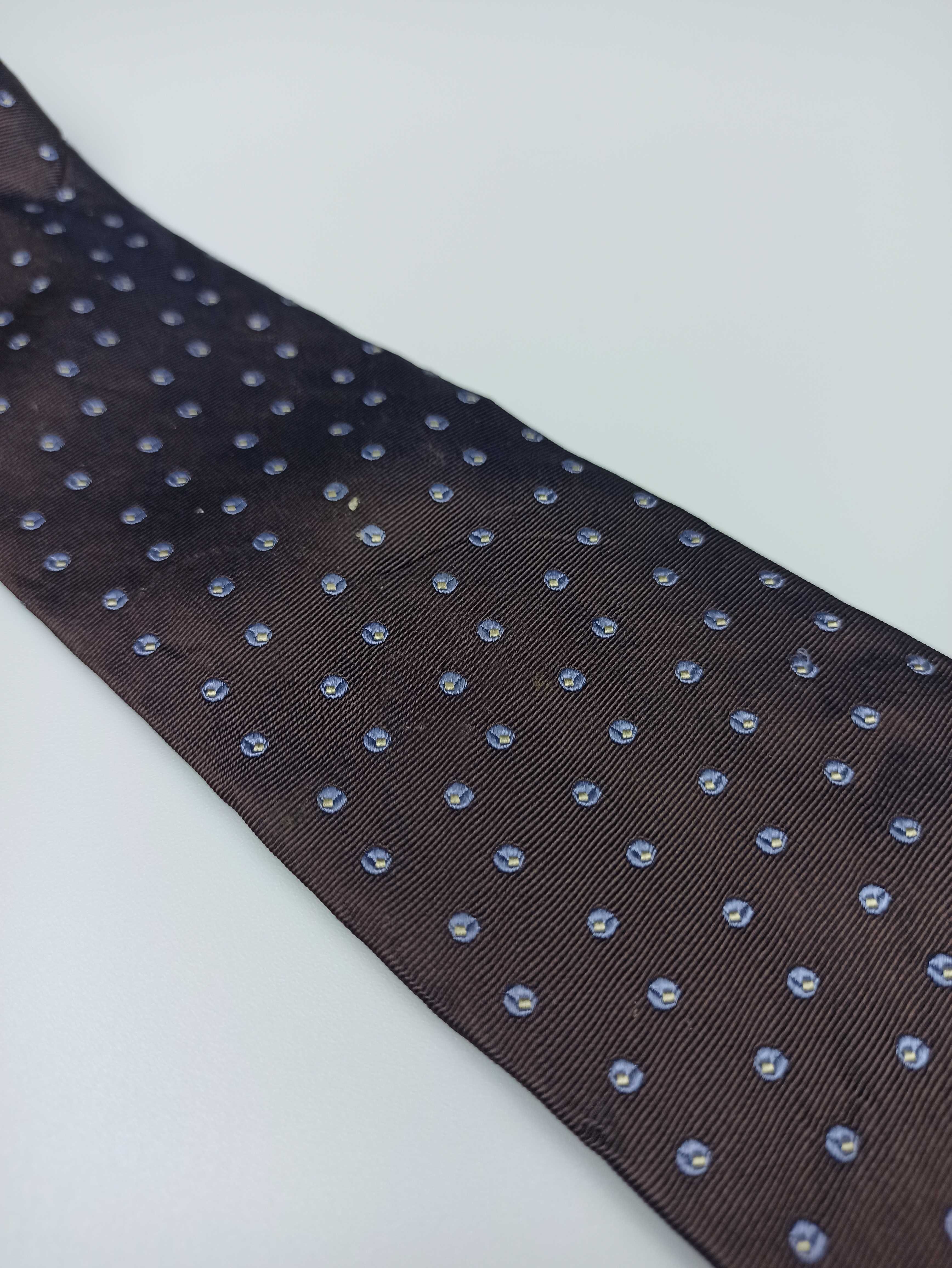 Brera Milano brązowy jedwabny krawat w groszki kropki b06
