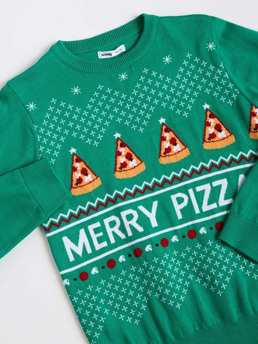 Bawełniany, świateczny sweter 164 / S / M 38 na święta choinki pizza