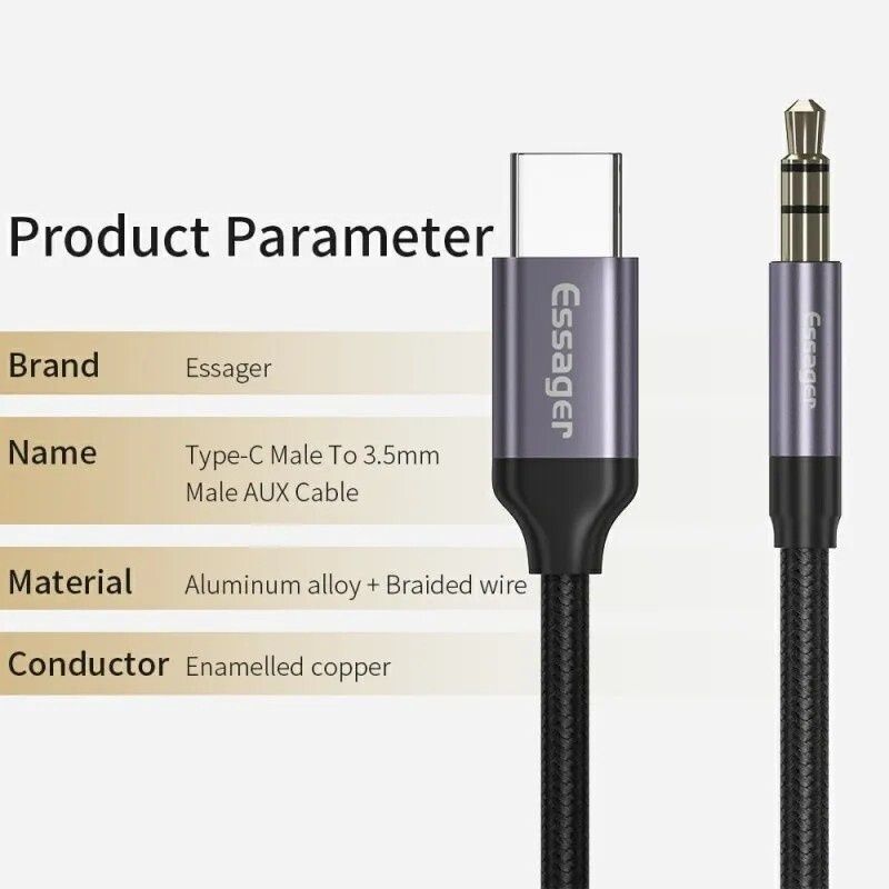 1m USB-C do Jack 3,5 mm przejściówka adapter przewód kabel audio