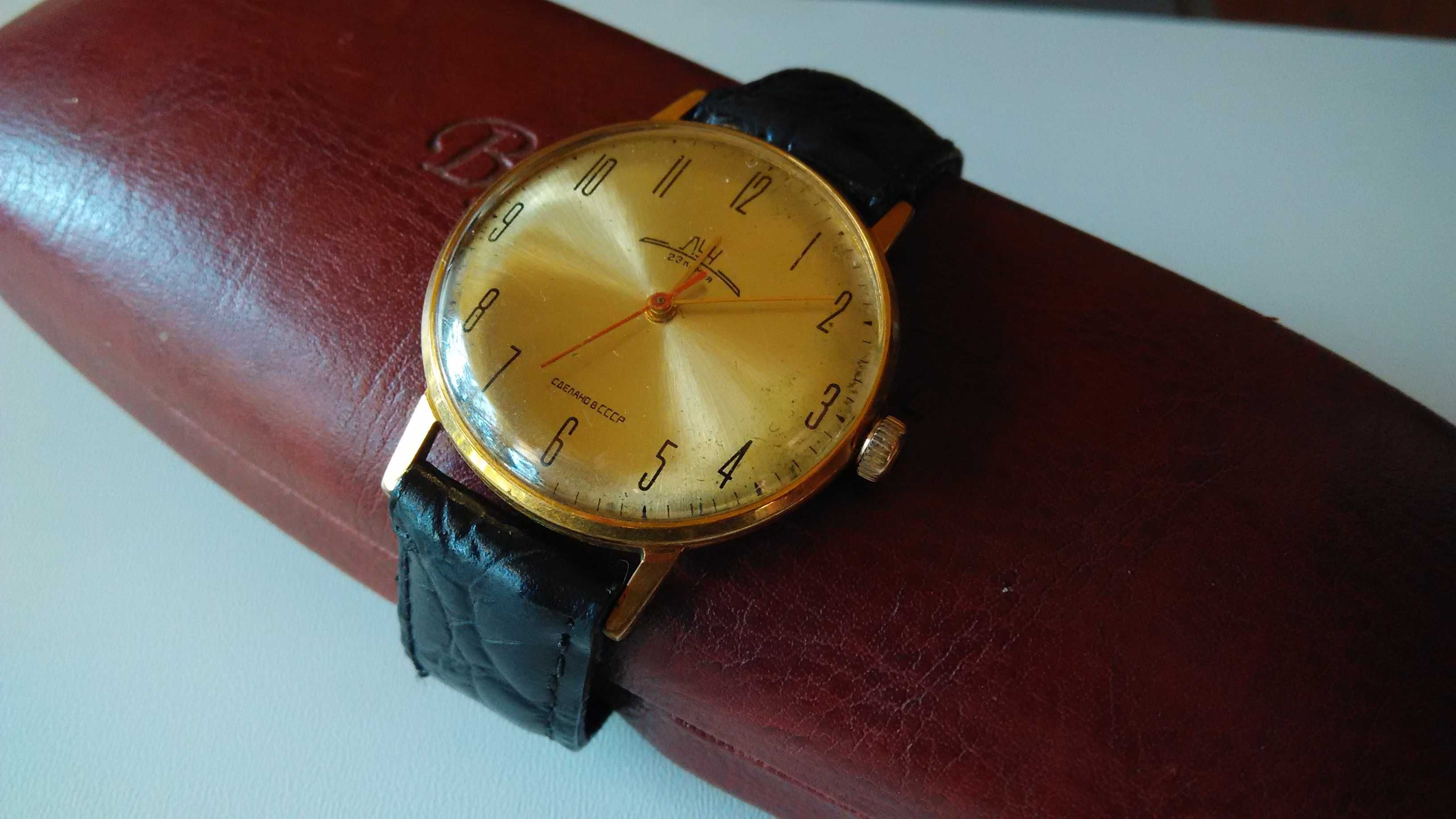 Тонкие мужские наручные часы ЛУЧ 2209 позолота Au5- 23 камня СССР