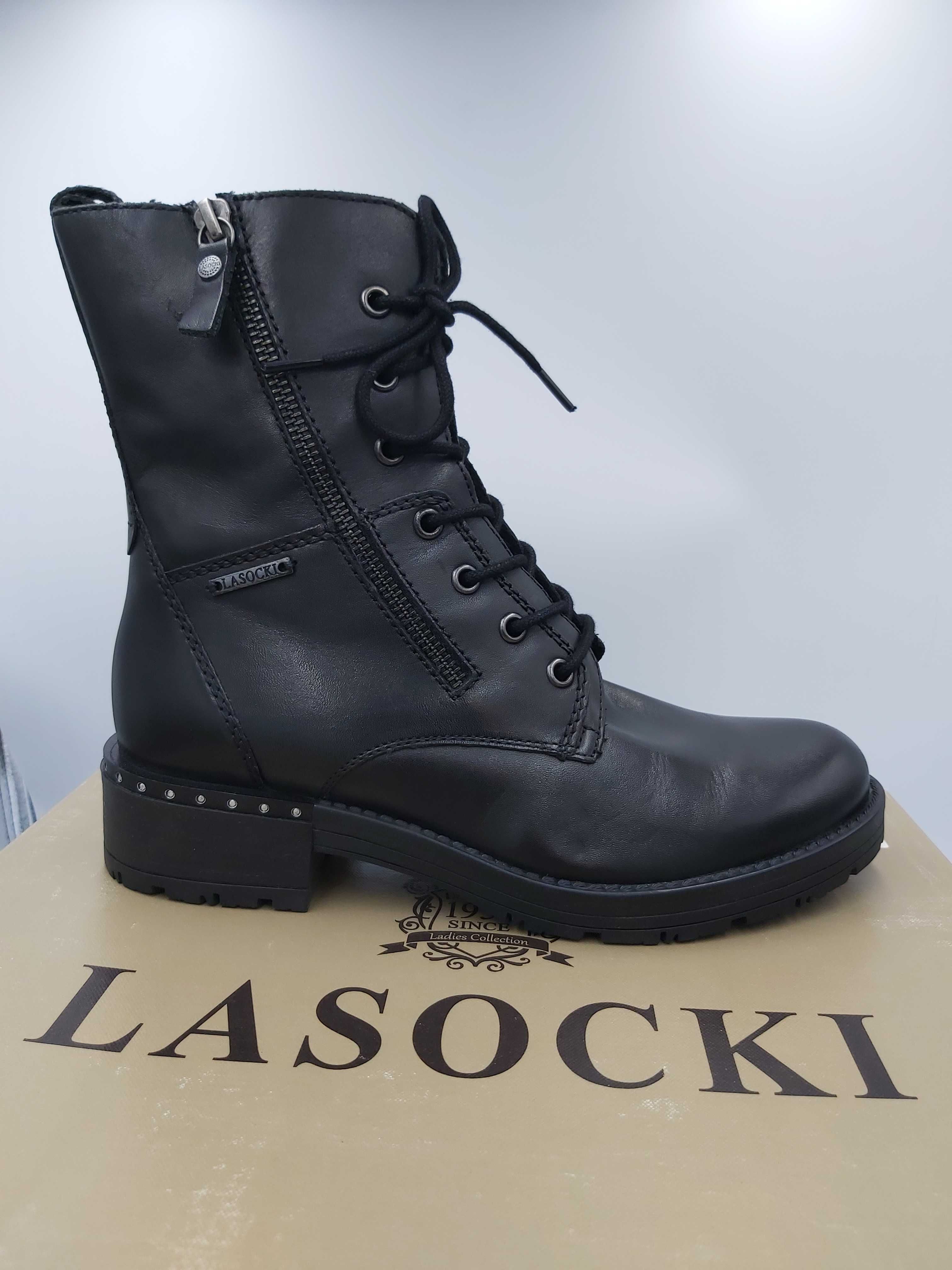 Buty LASOCKI kozaki botki czarne sznurowane rozmiar 38