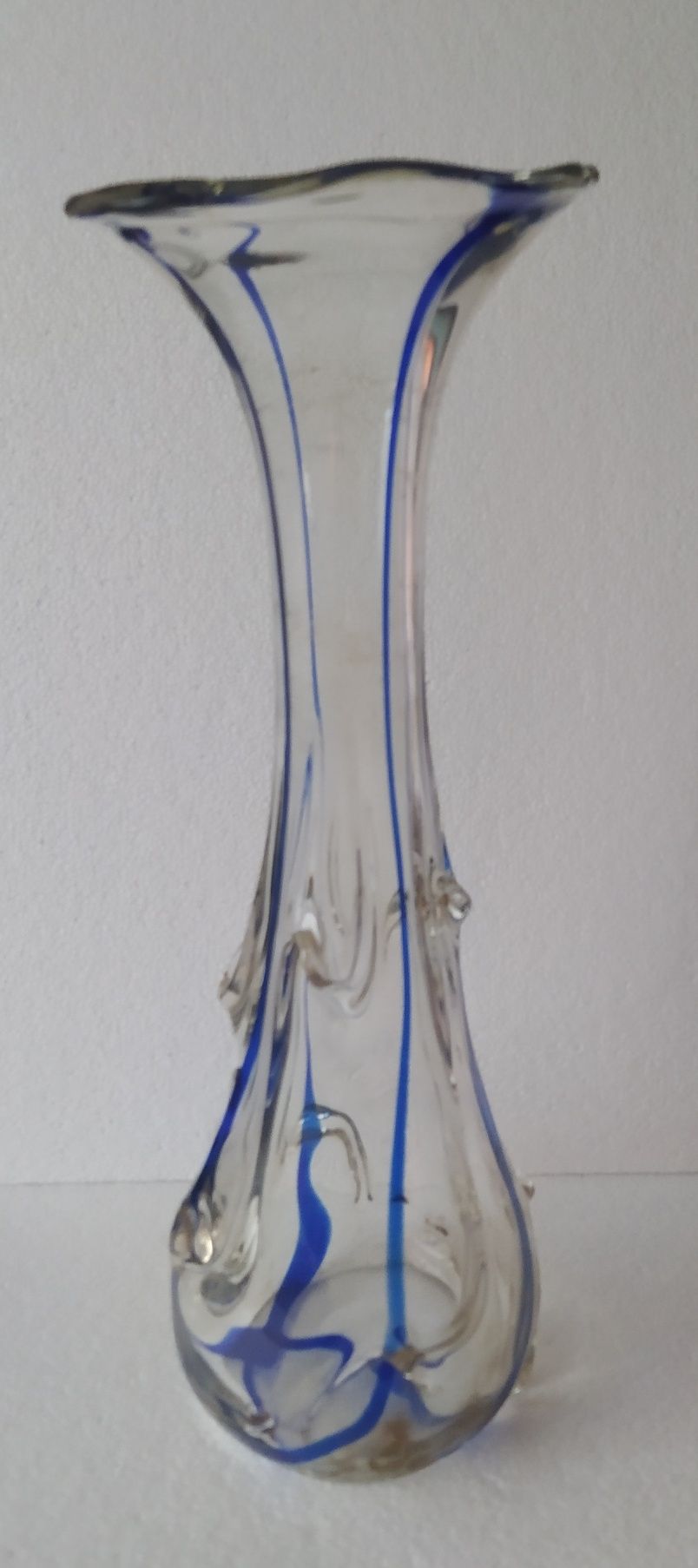Duży 43 cm wazon Sękacz Ząbkowice przezroczysty kobaltowe nitki