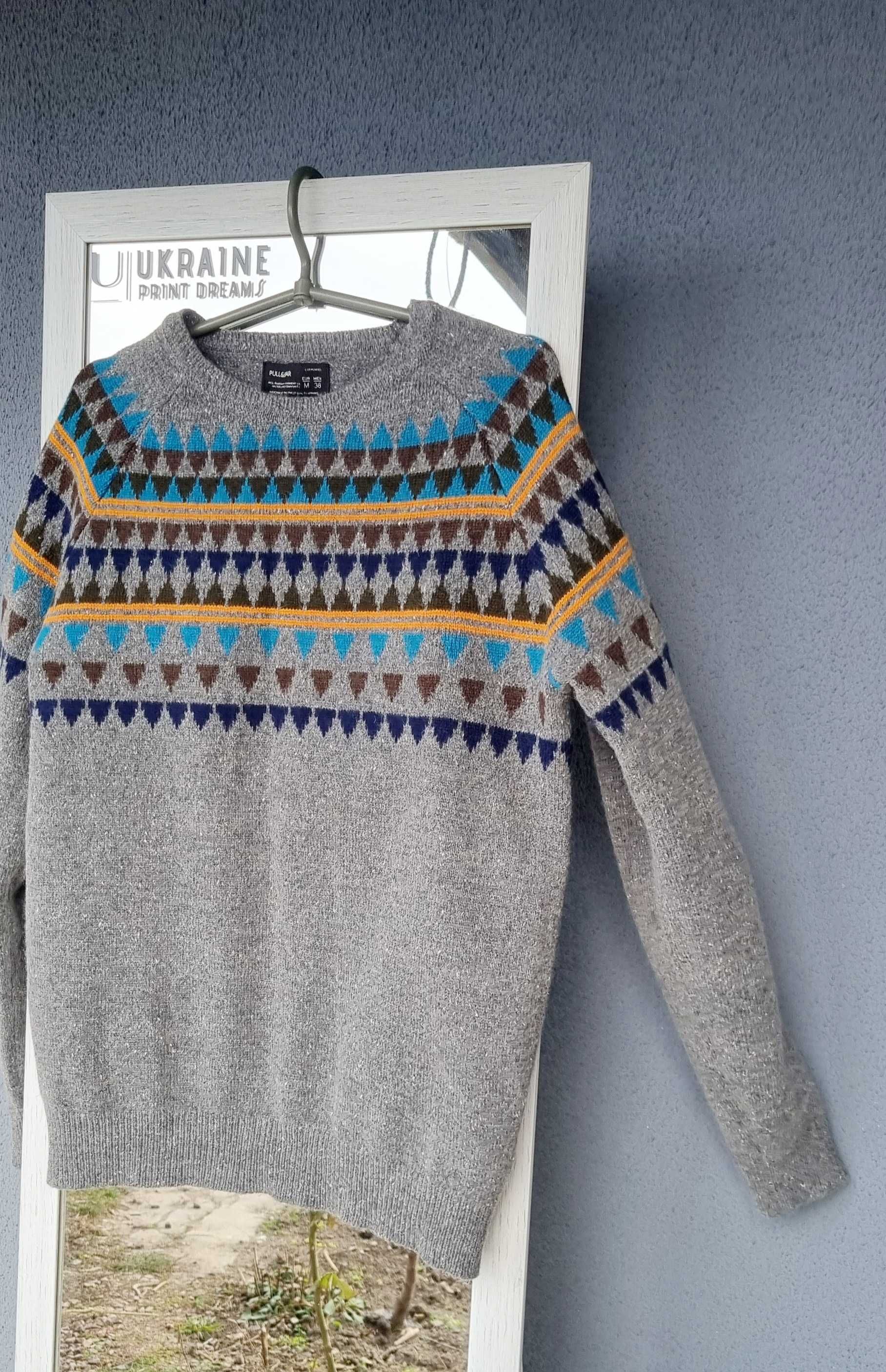 Свитер мужской шерстяной джемпер pull&bear в принт