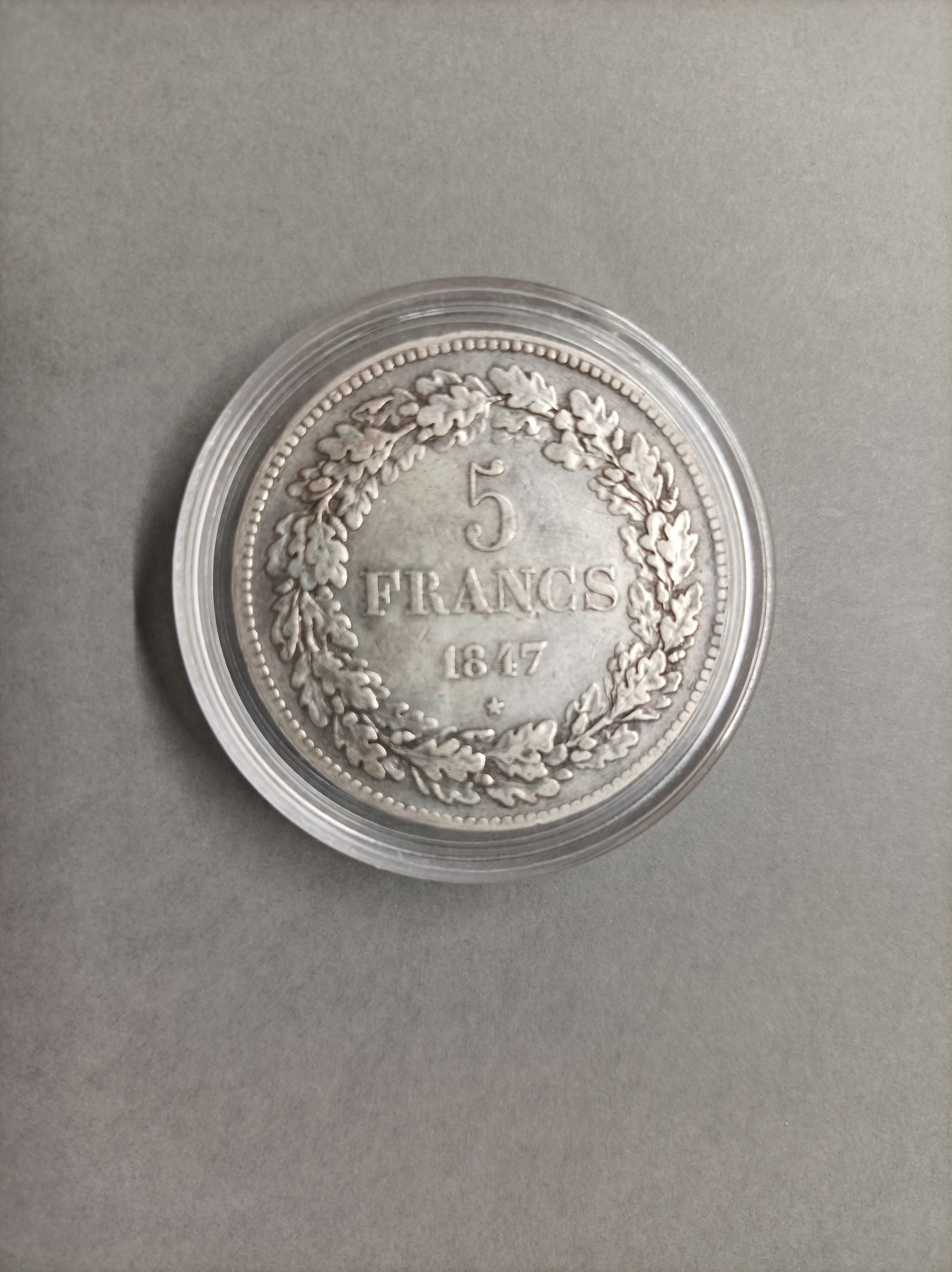 Belgia 5 franków 1847 r. Leopold , Rzadszy rocznik, super stan