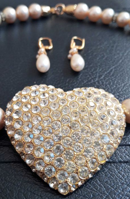 Conjunto Colar Brincos Gargantilha Diamantes Perolas Antigo Françês