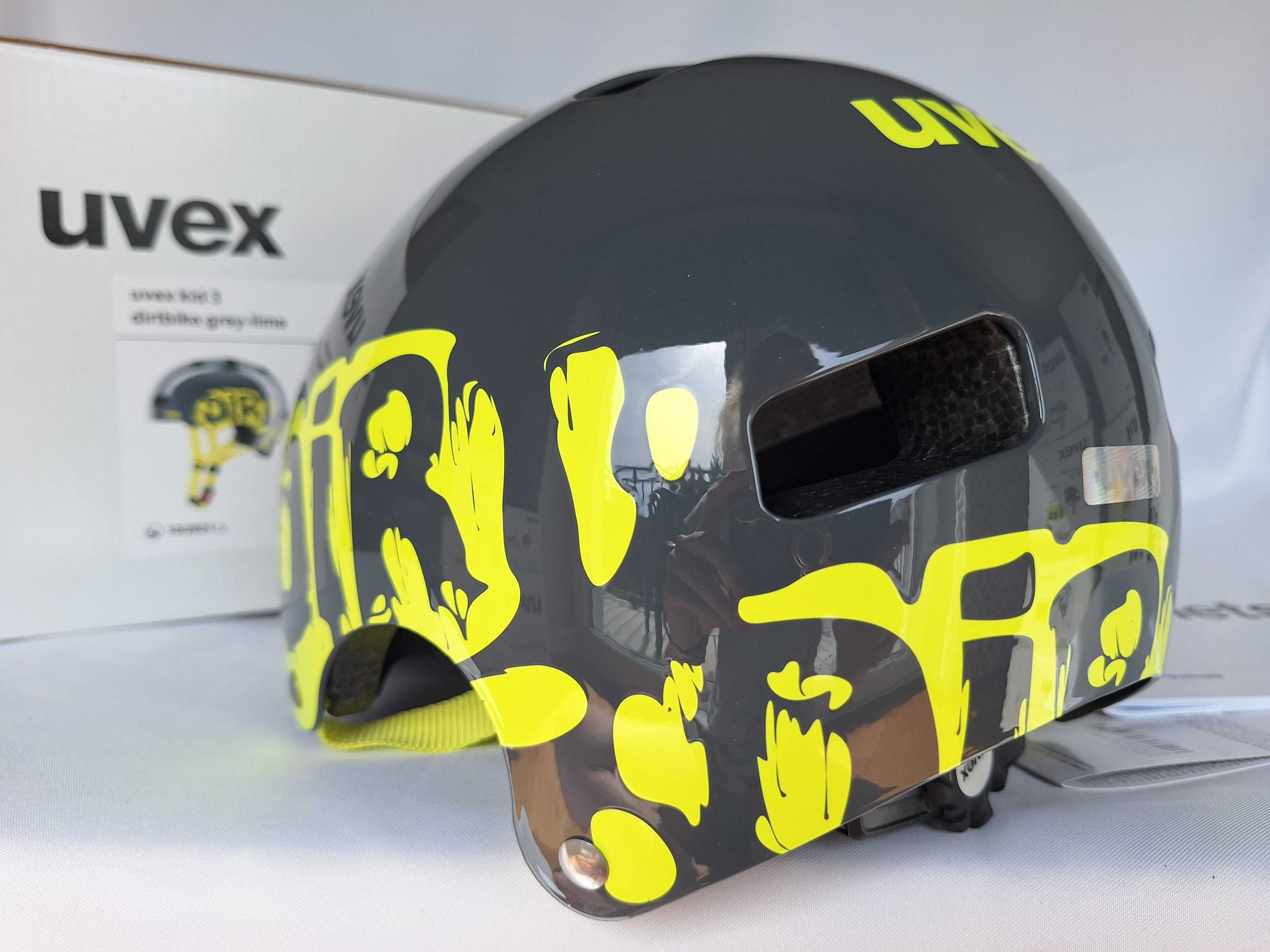 Kask rowerowy dziecięcy Uvex Kid 3 Dirtbike Grey Lime M 55-58cm