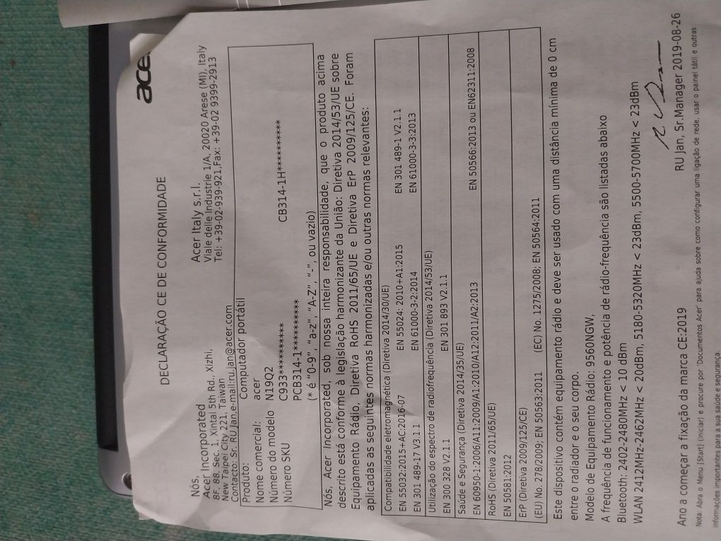 Notebook acer pilne