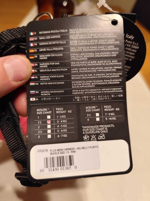 Szelki spacerowe Tre Ponti 32-45 cm różowe - rozmiar 1,5