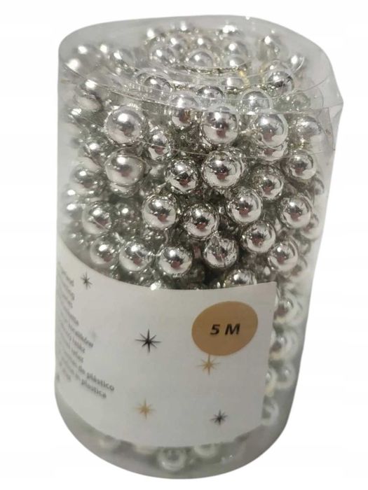 Łańcuszek sznur koralików na choinkę korale 5m srebrne