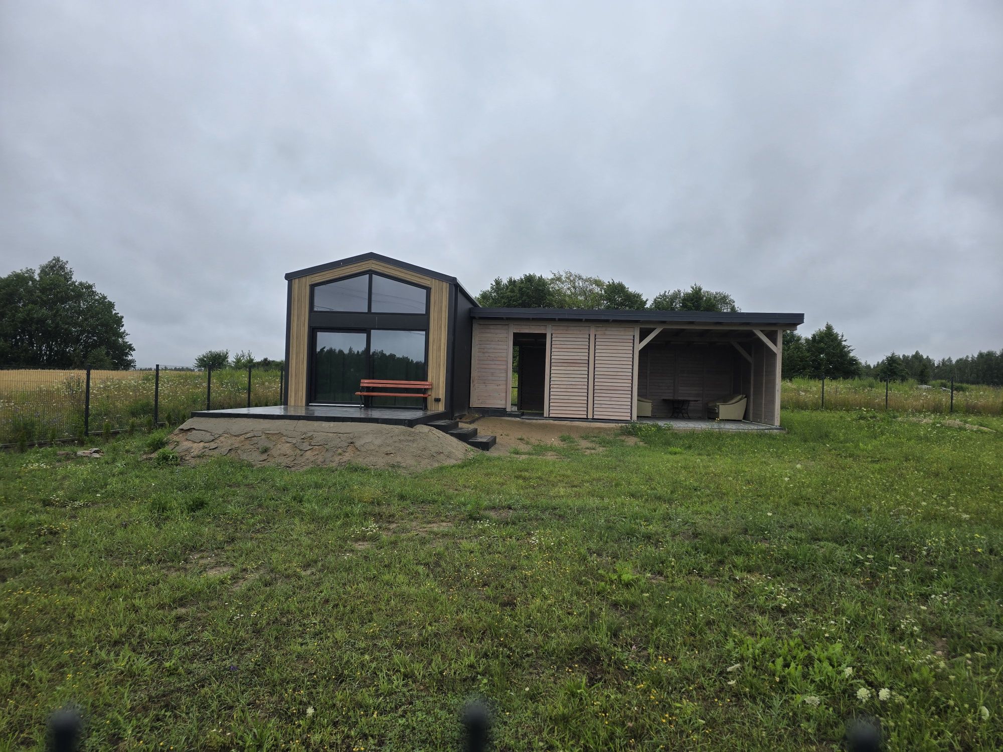 Działka + domek całoroczny, modułowy 50m2 niedaleko jeziora. Mazury